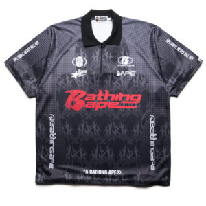 A Bathing Ape Flame Pattern Half Zip Polo Shirt - Black